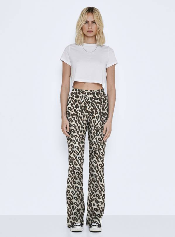 NOISY MAY High Waisted Flared Trousers Leopard XS